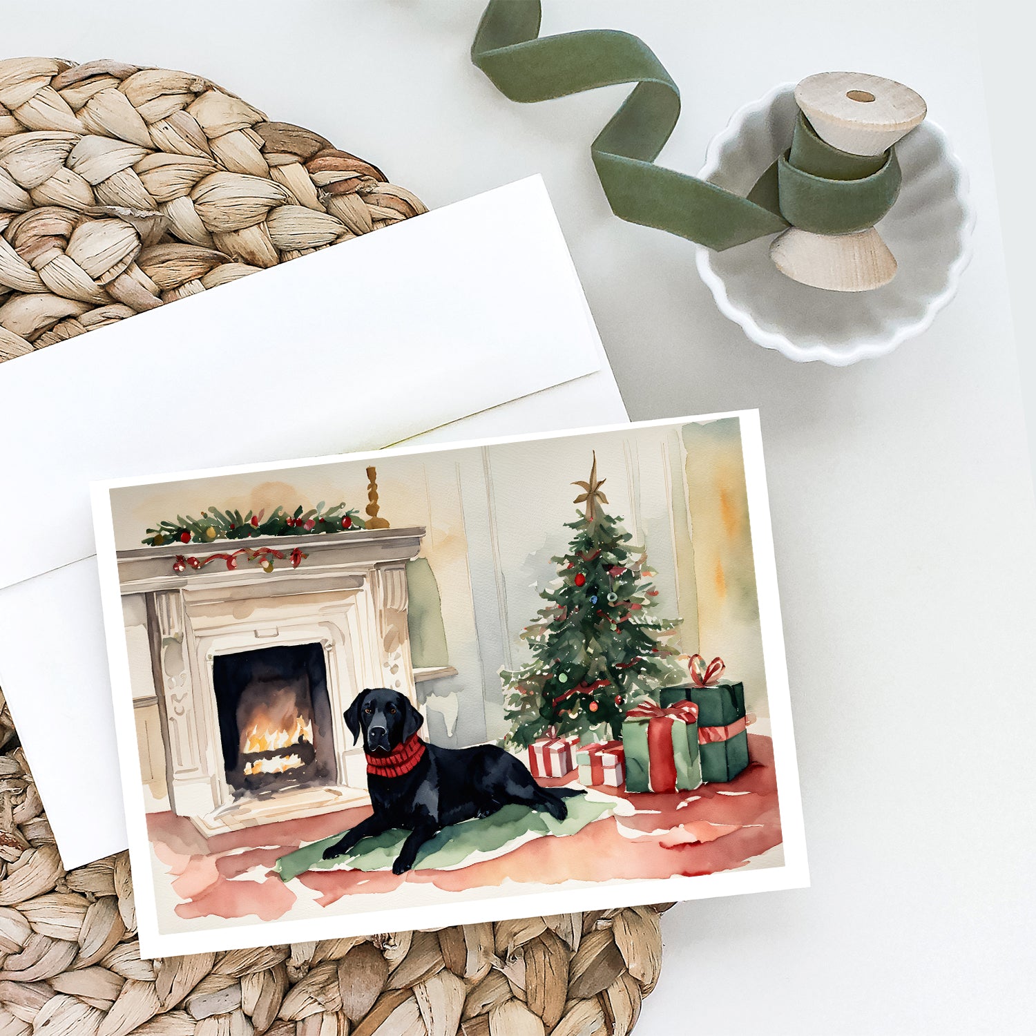 Black Labrador Christmas Greeting Cards and Envelopes Pack of 8