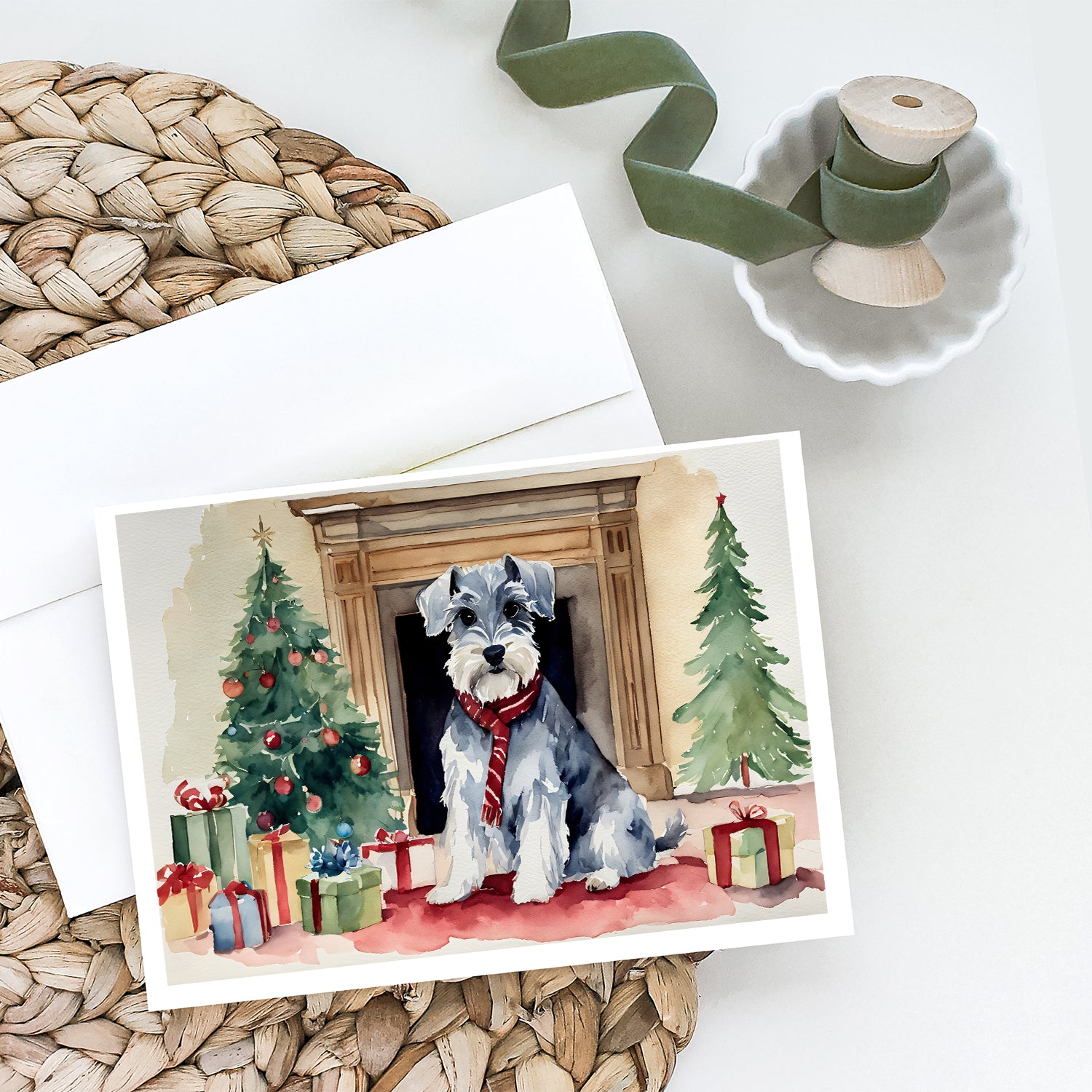 Schnauzer Christmas Greeting Cards and Envelopes Pack of 8