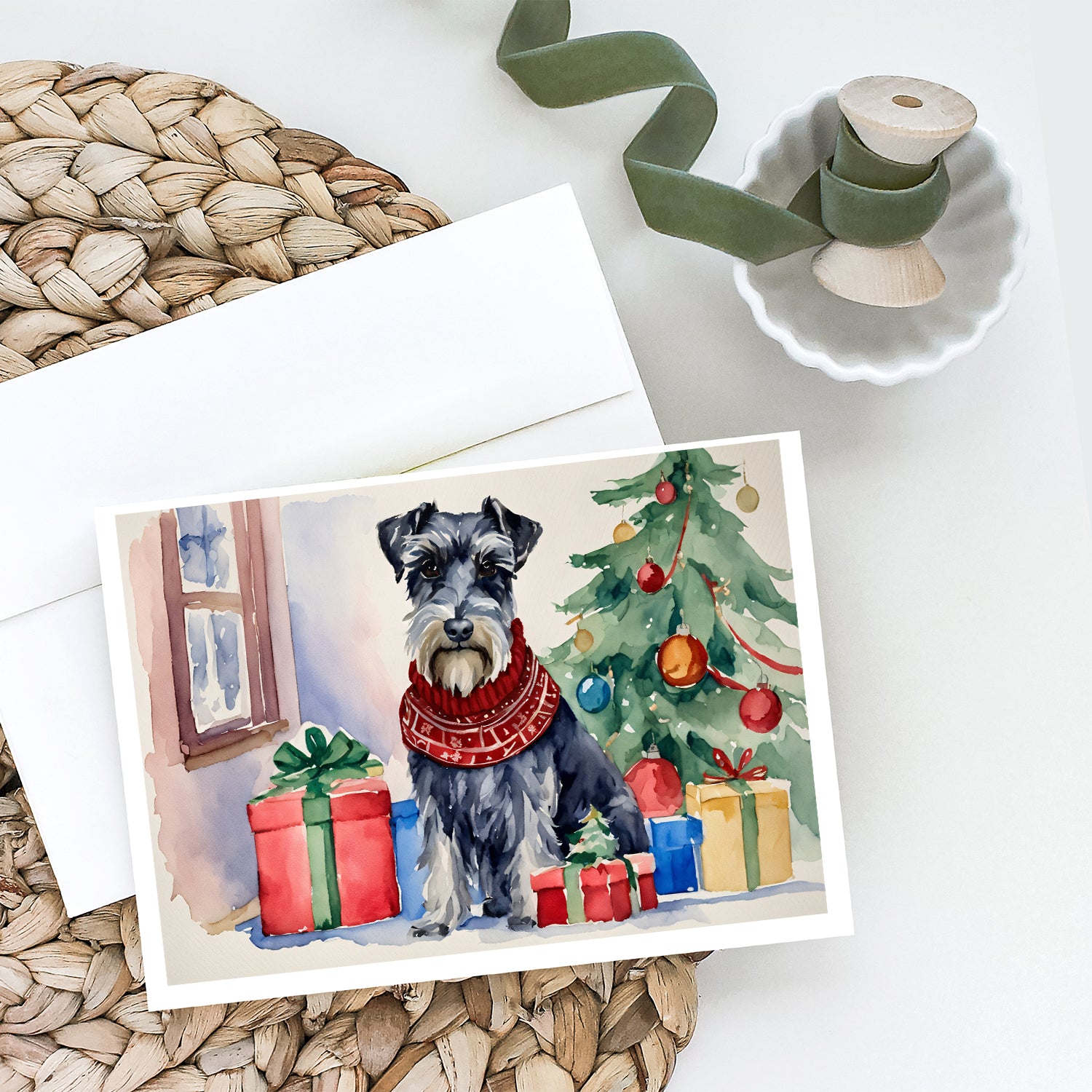 Schnauzer Christmas Greeting Cards and Envelopes Pack of 8