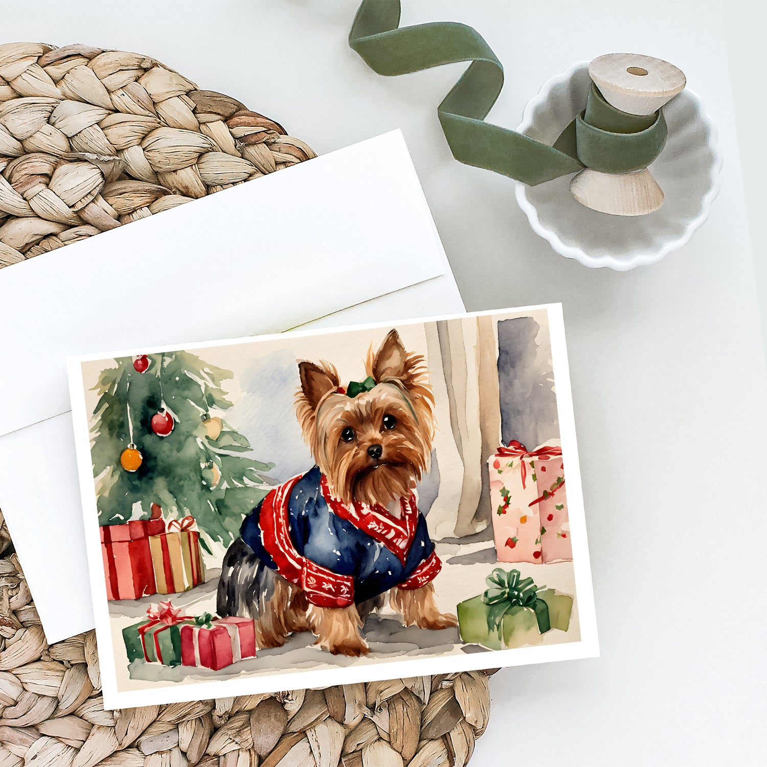 Buy this Yorkie Christmas Greeting Cards and Envelopes Pack of 8
