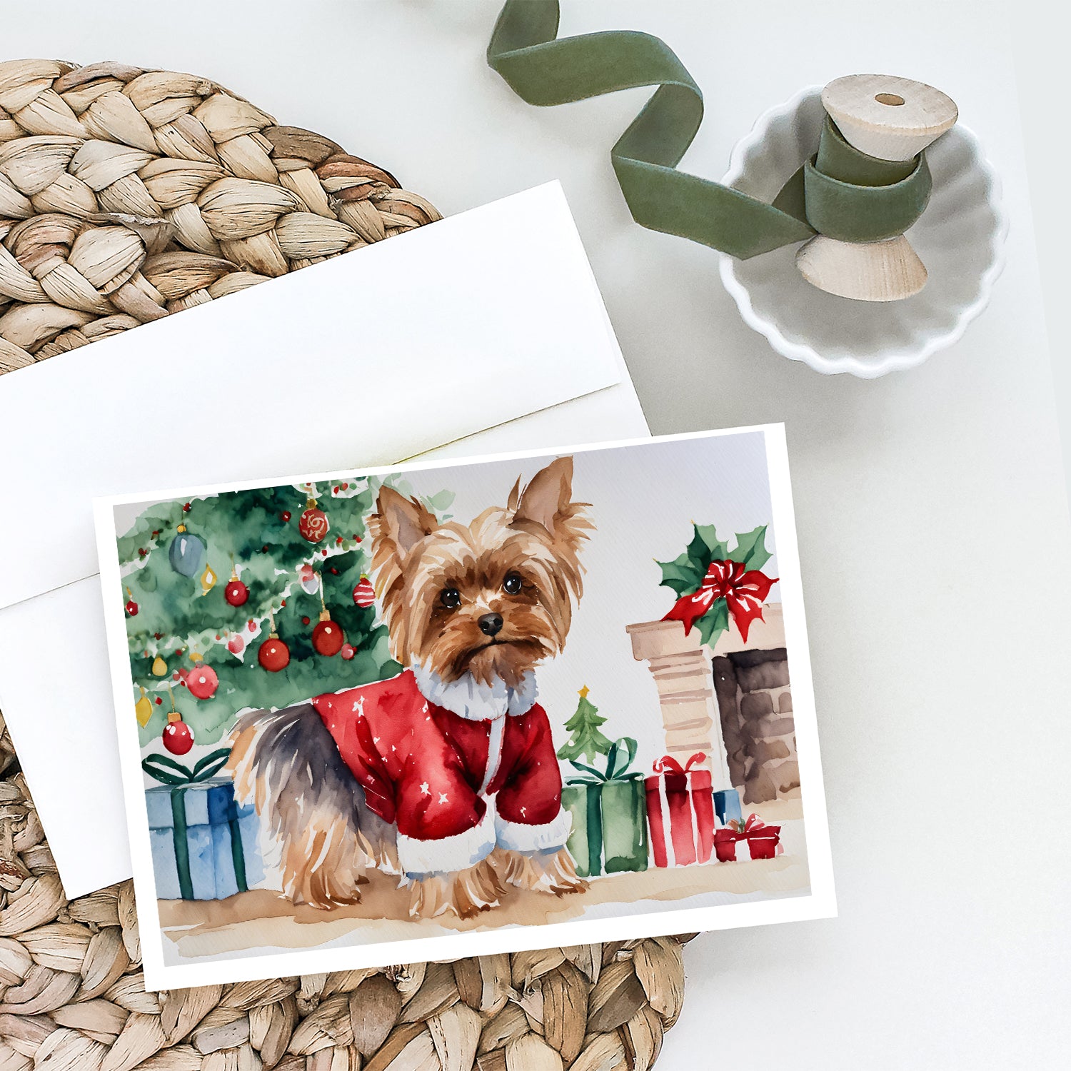 Yorkie Christmas Greeting Cards and Envelopes Pack of 8