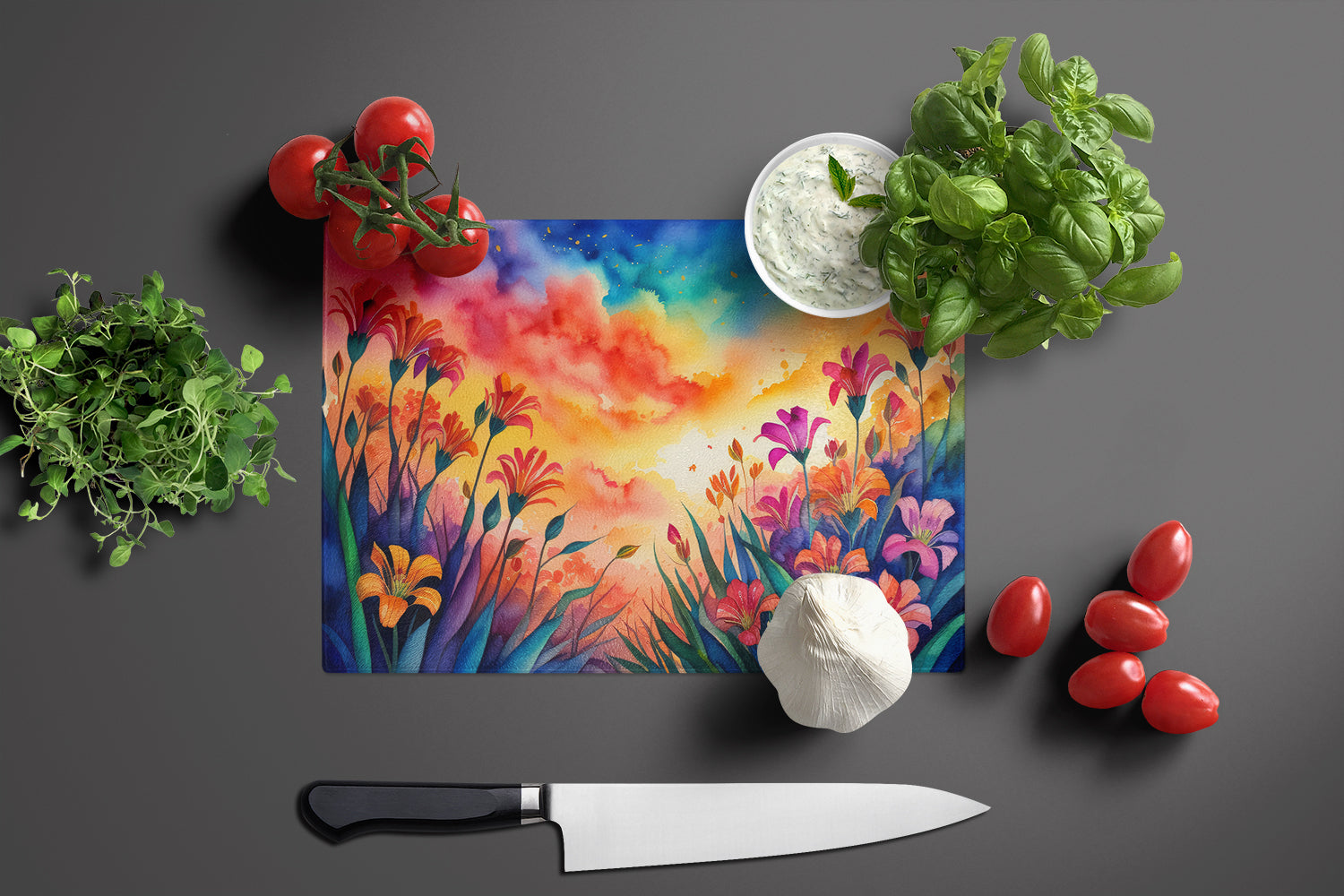 Alstroemerias in Color Glass Cutting Board Large