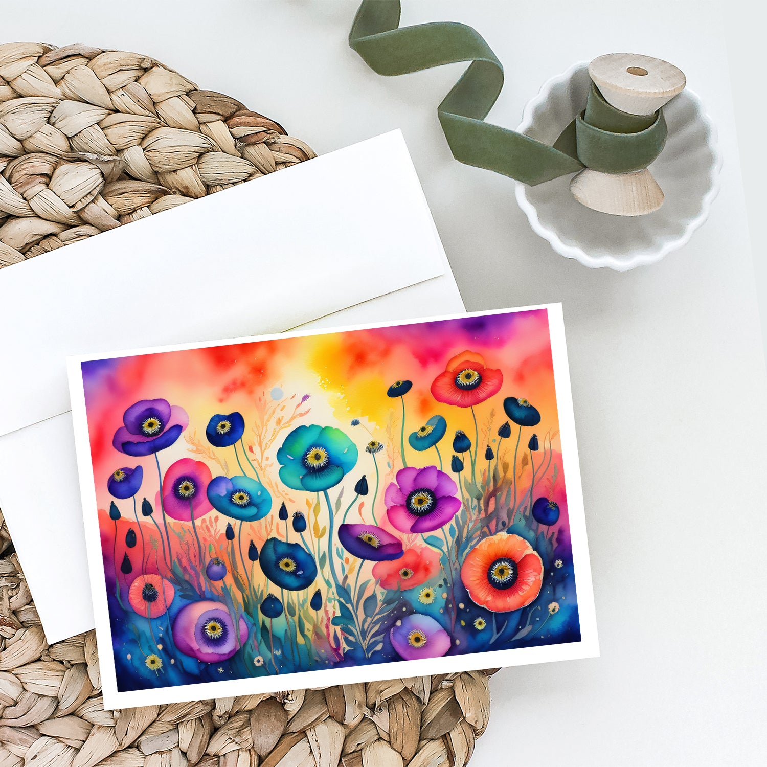 Anemones in Color Greeting Cards and Envelopes Pack of 8