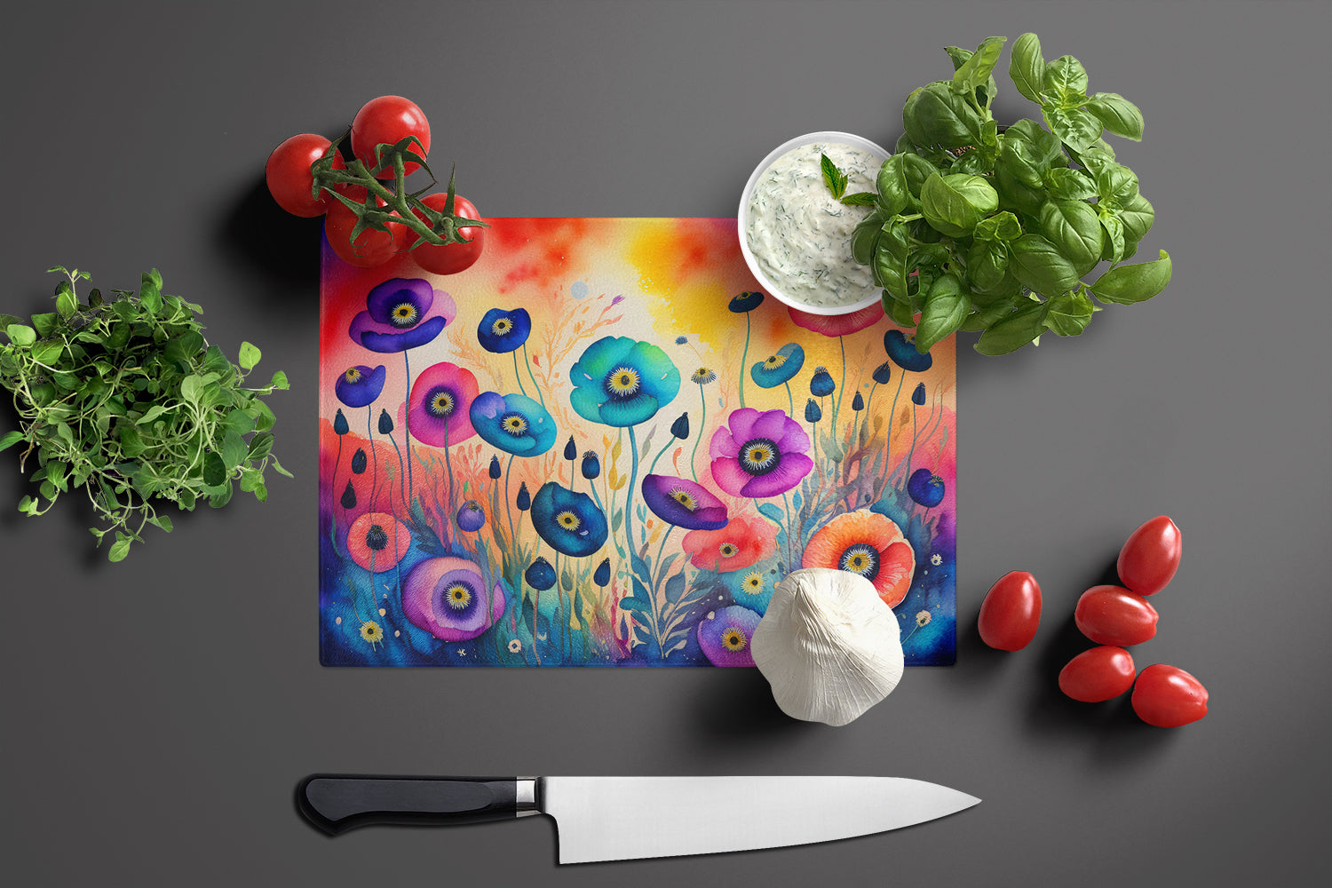 Anemones in Color Glass Cutting Board Large