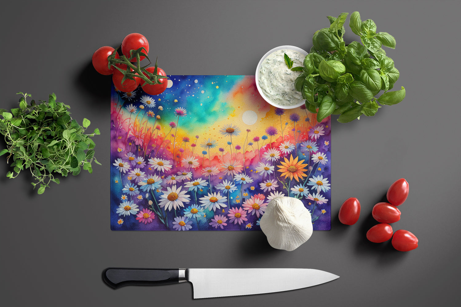 Asters in Color Glass Cutting Board Large