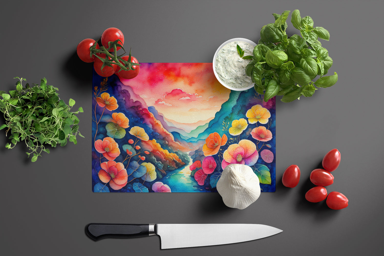 Begonias in Color Glass Cutting Board Large