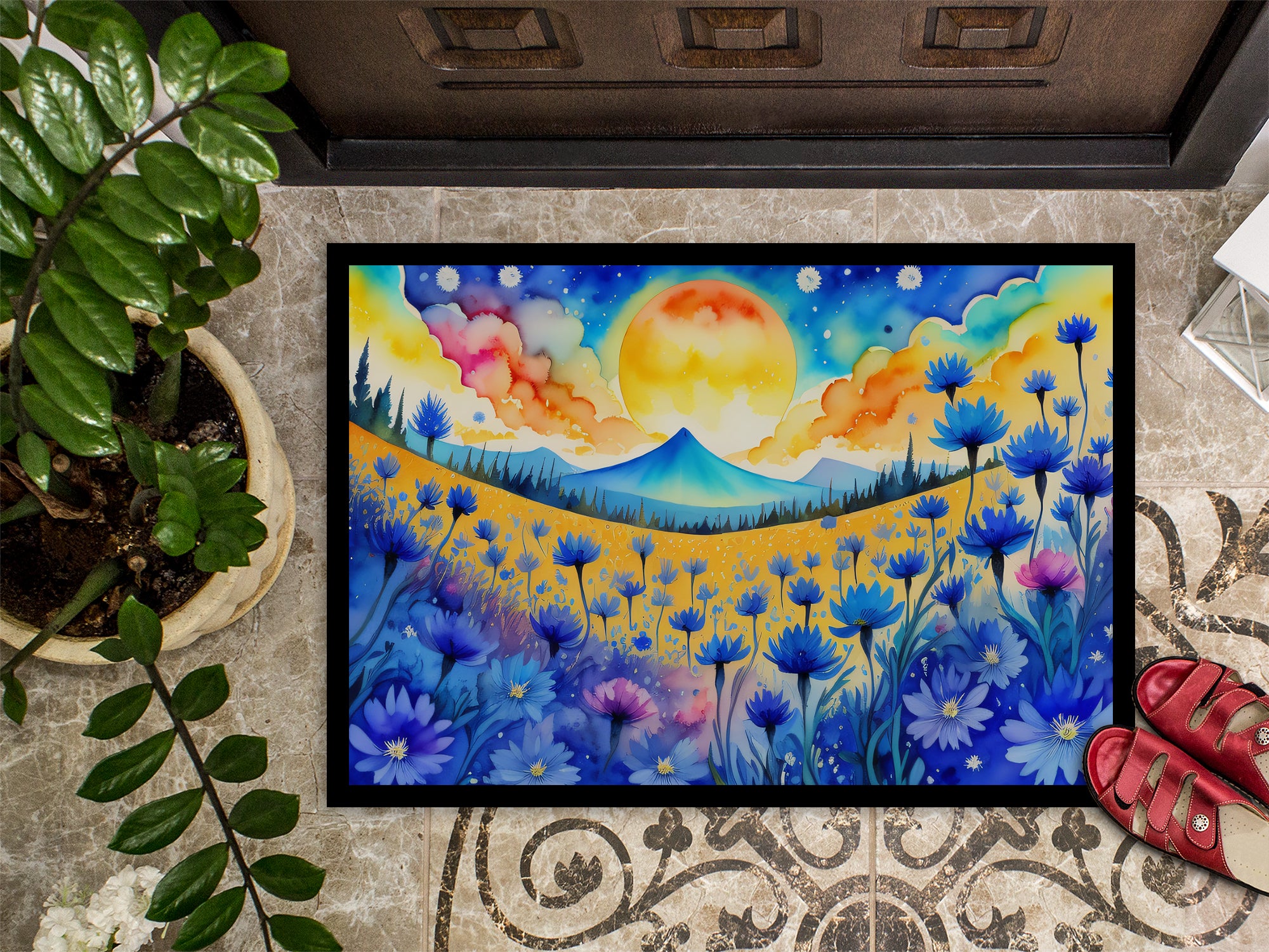 Blue Cornflowers in Color Indoor or Outdoor Mat 24x36
