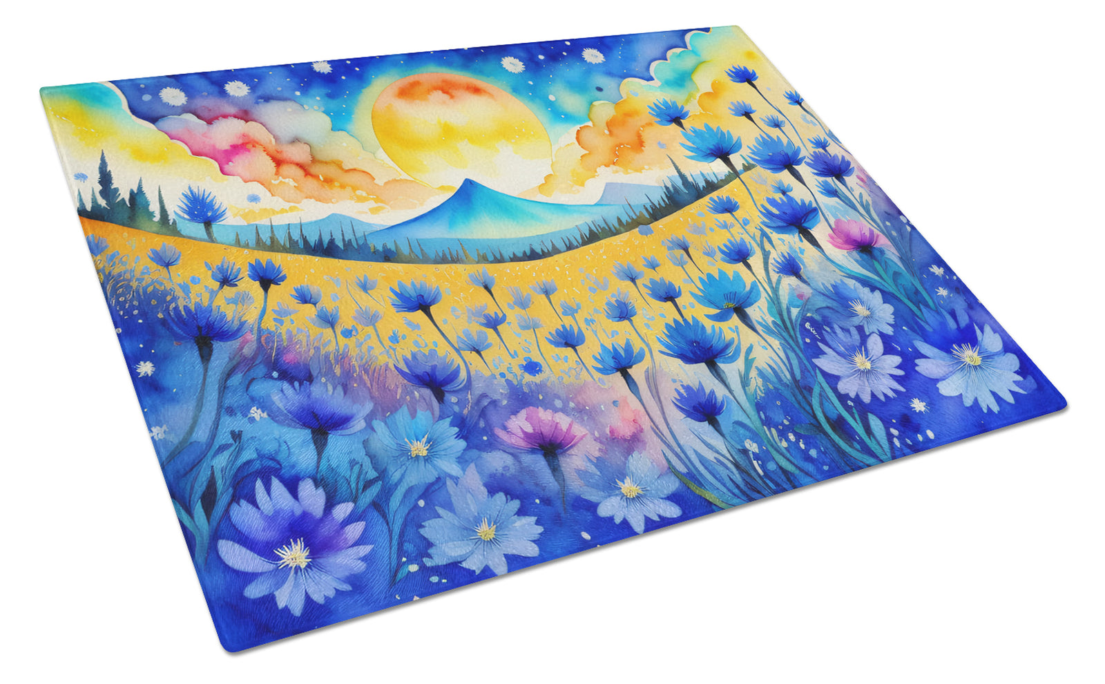 Buy this Blue Cornflowers in Color Glass Cutting Board Large