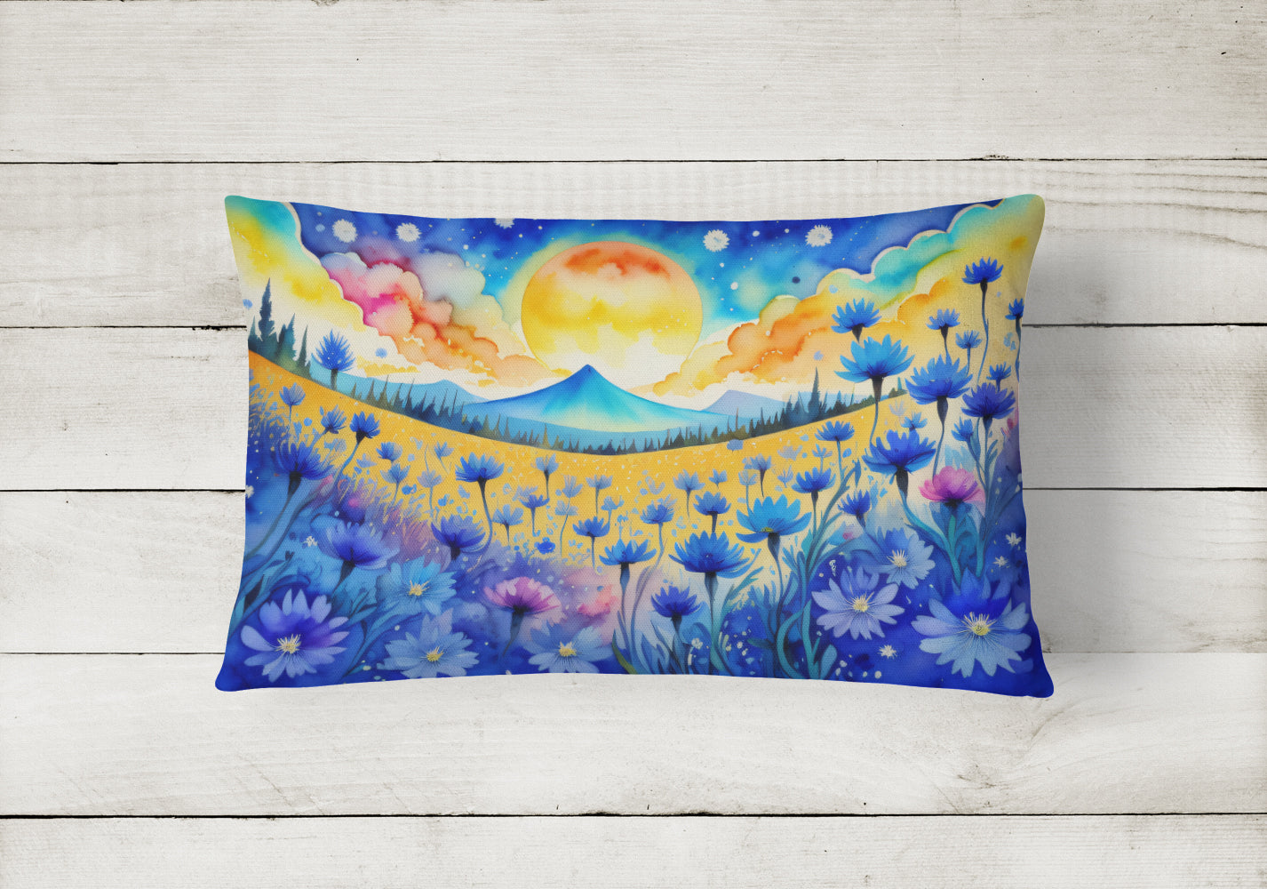 Buy this Blue Cornflowers in Color Fabric Decorative Pillow