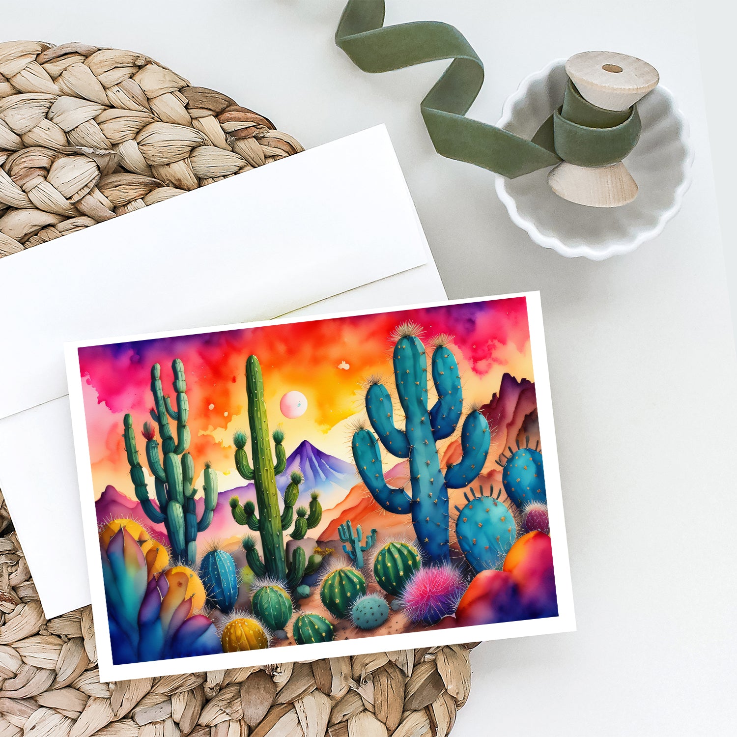 Cactus in Color Greeting Cards and Envelopes Pack of 8