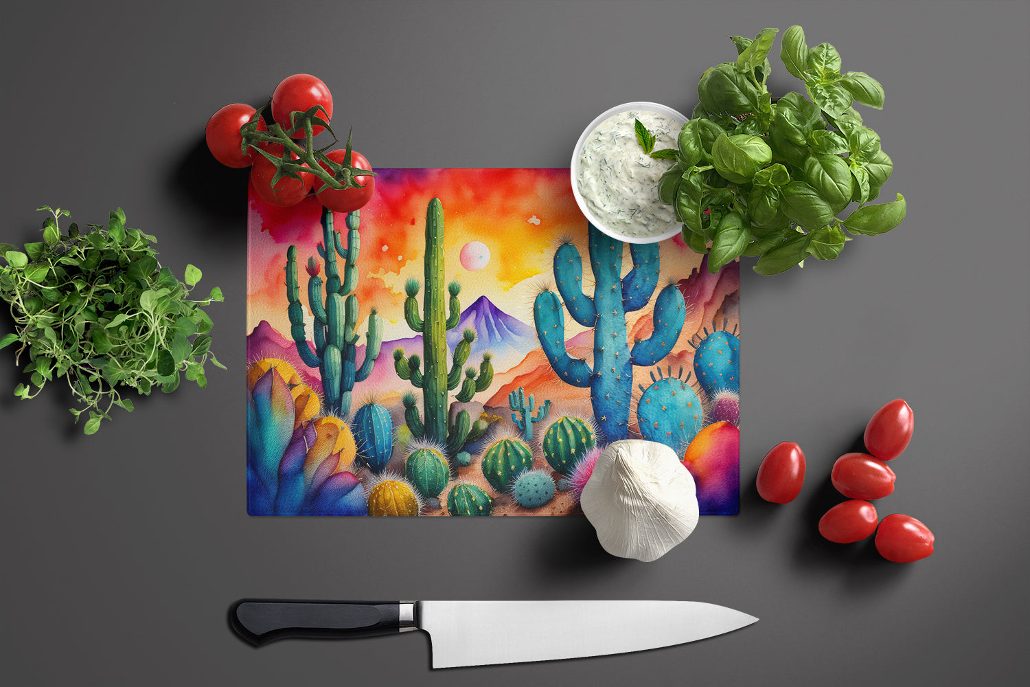 Cactus in Color Glass Cutting Board Large
