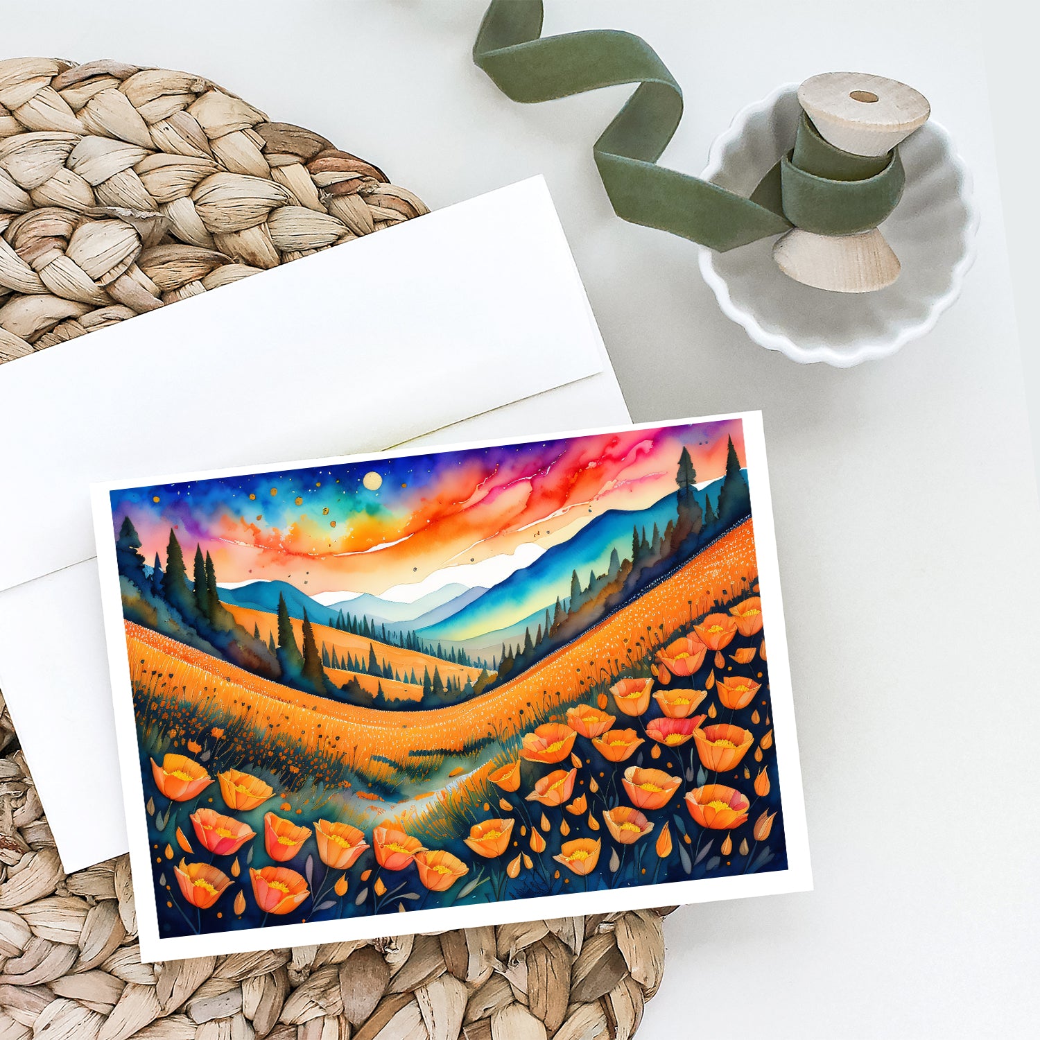 California Poppies in Color Greeting Cards and Envelopes Pack of 8