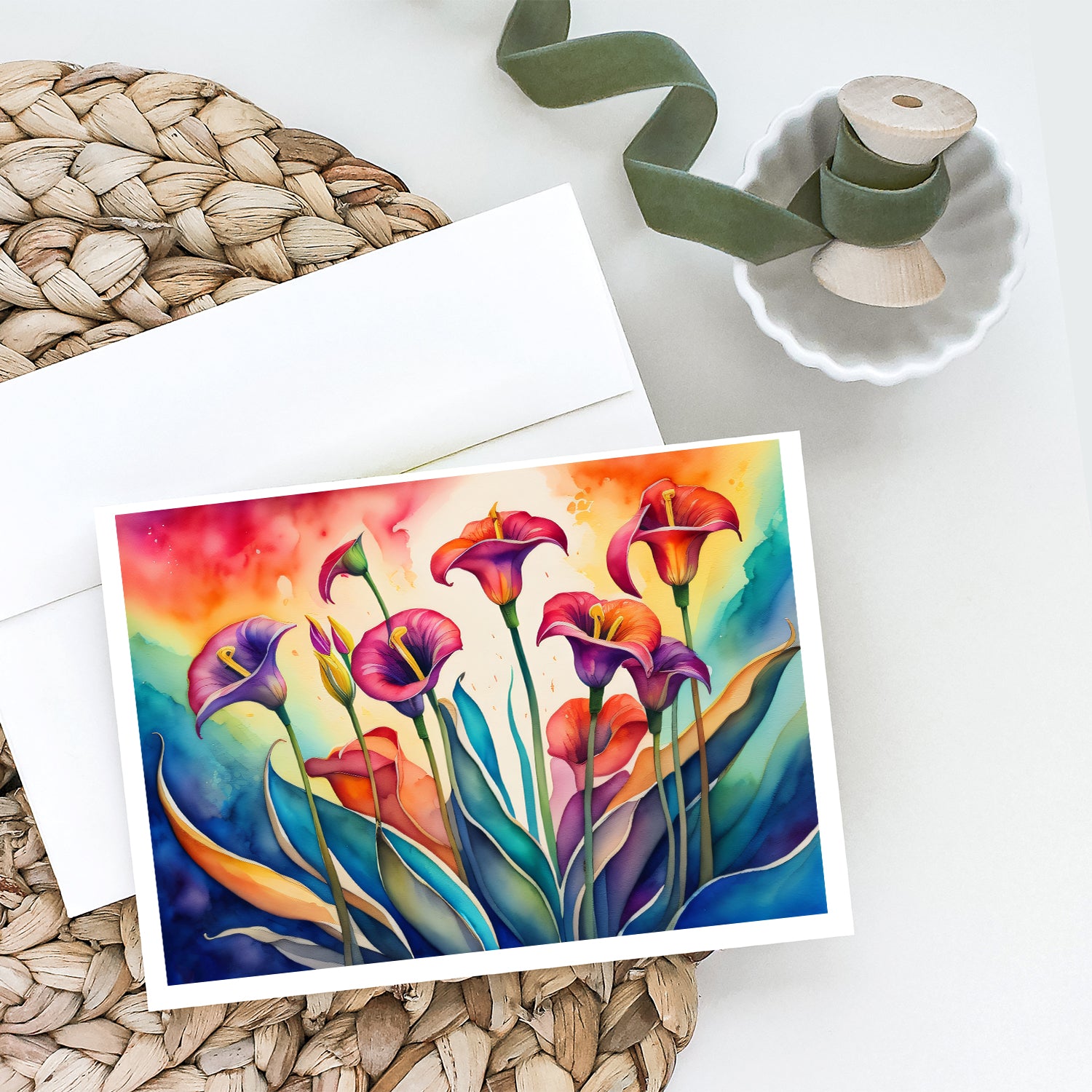 Calla Lilies in Color Greeting Cards and Envelopes Pack of 8