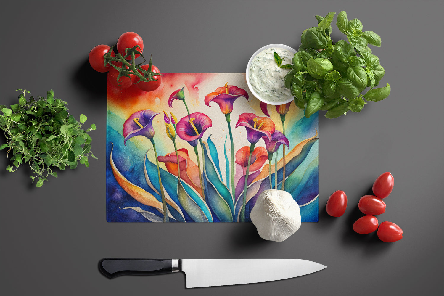 Calla Lilies in Color Glass Cutting Board Large