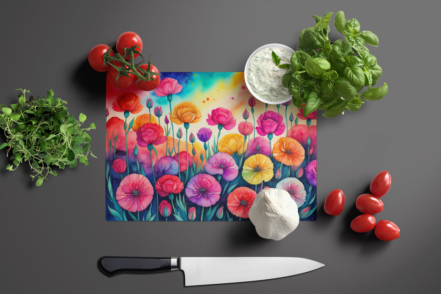 Carnations in Color Glass Cutting Board Large