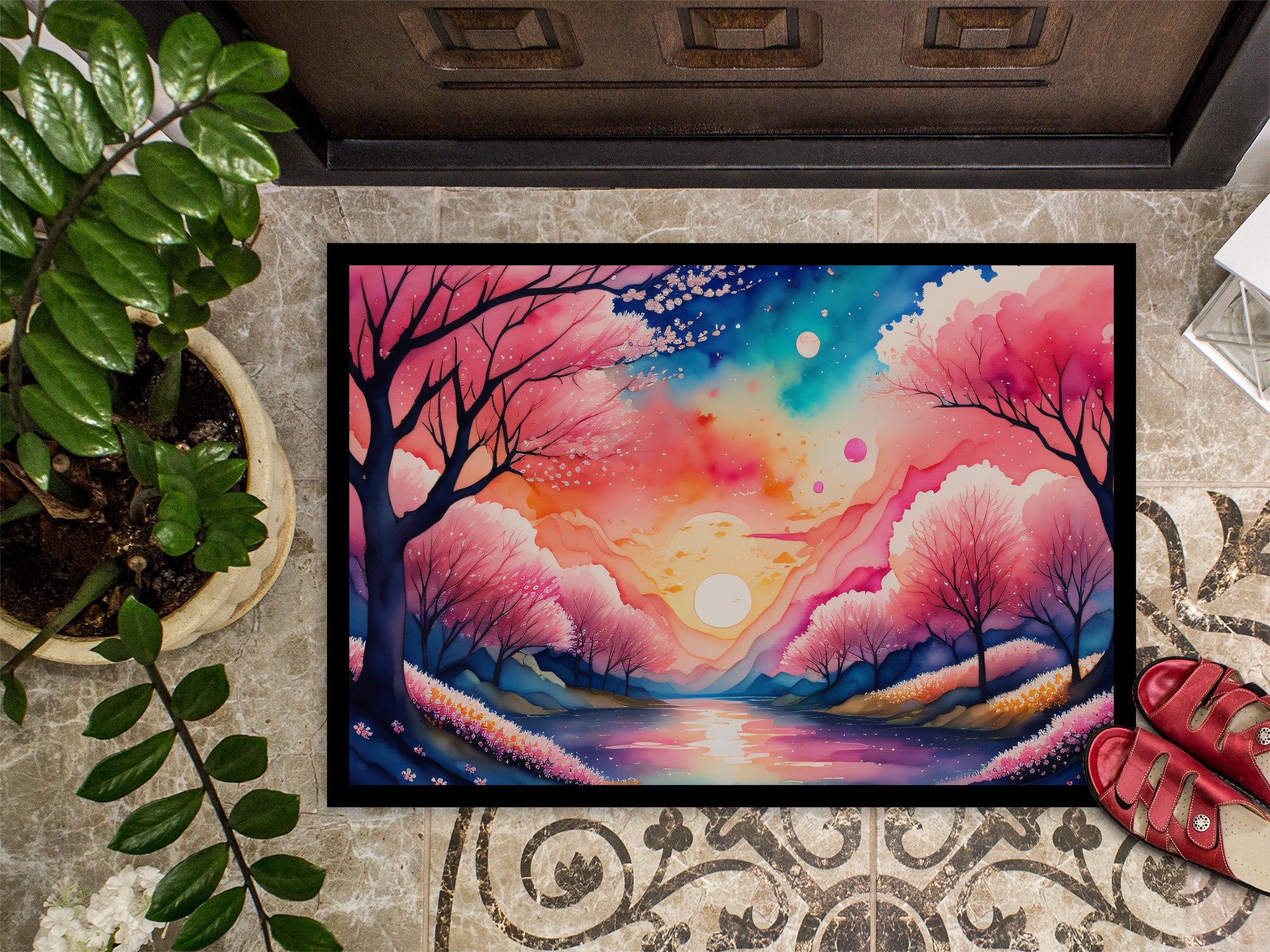 Cherry Blossom in Color Indoor or Outdoor Mat 24x36