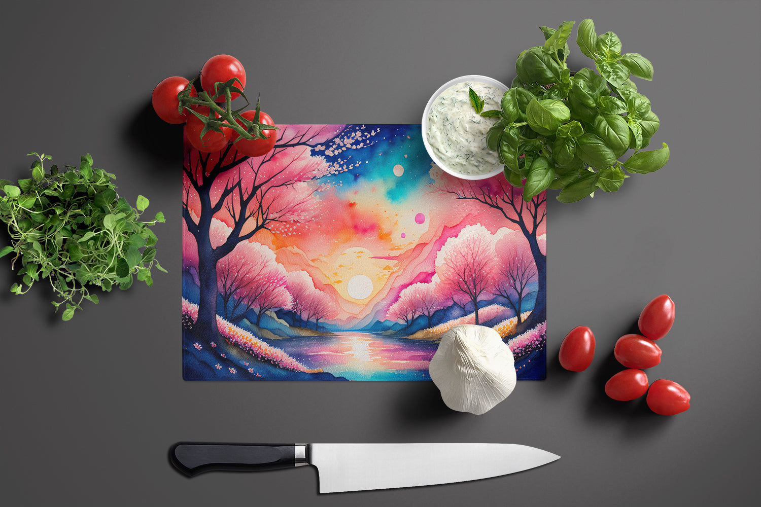 Cherry Blossom in Color Glass Cutting Board Large