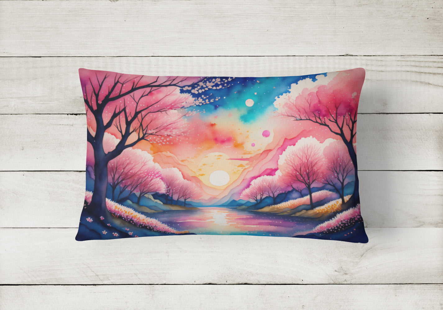 Cherry Blossom in Color Fabric Decorative Pillow