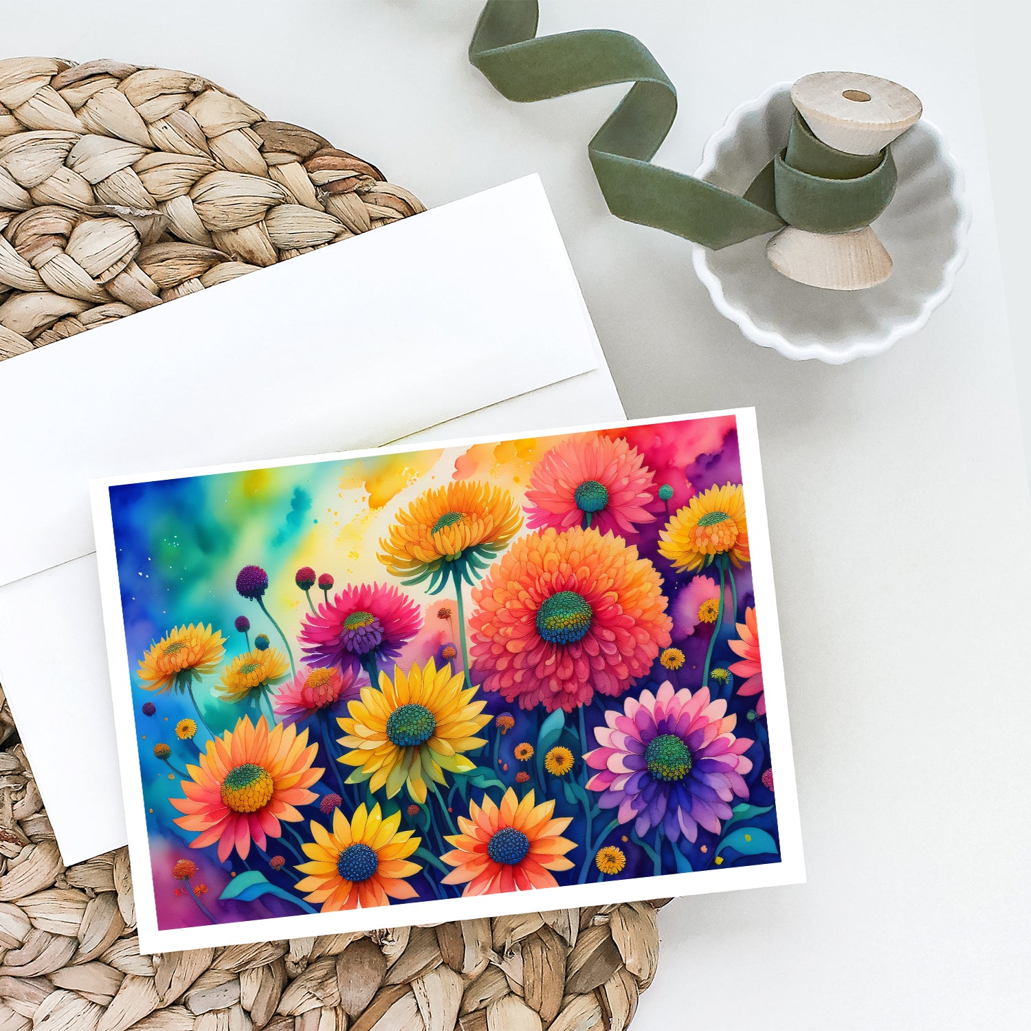 Chrysanthemums in Color Greeting Cards and Envelopes Pack of 8