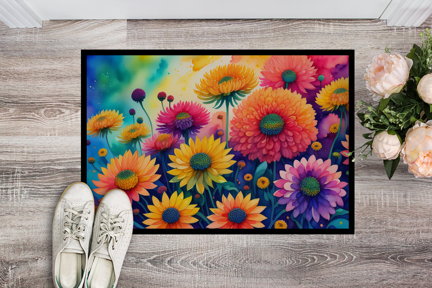 Chrysanthemums in Color Doormat 18x27