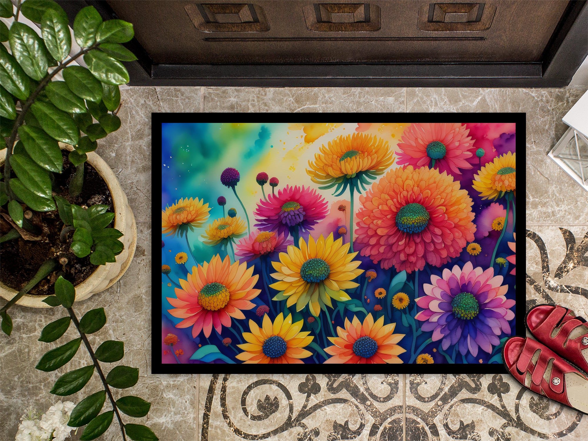 Chrysanthemums in Color Doormat 18x27