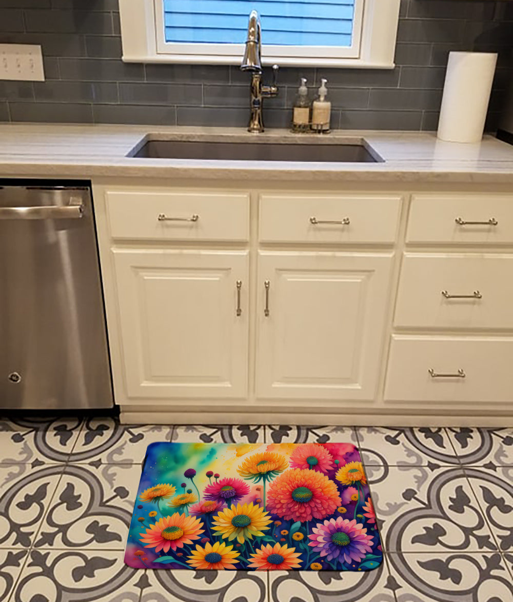 Chrysanthemums in Color Memory Foam Kitchen Mat