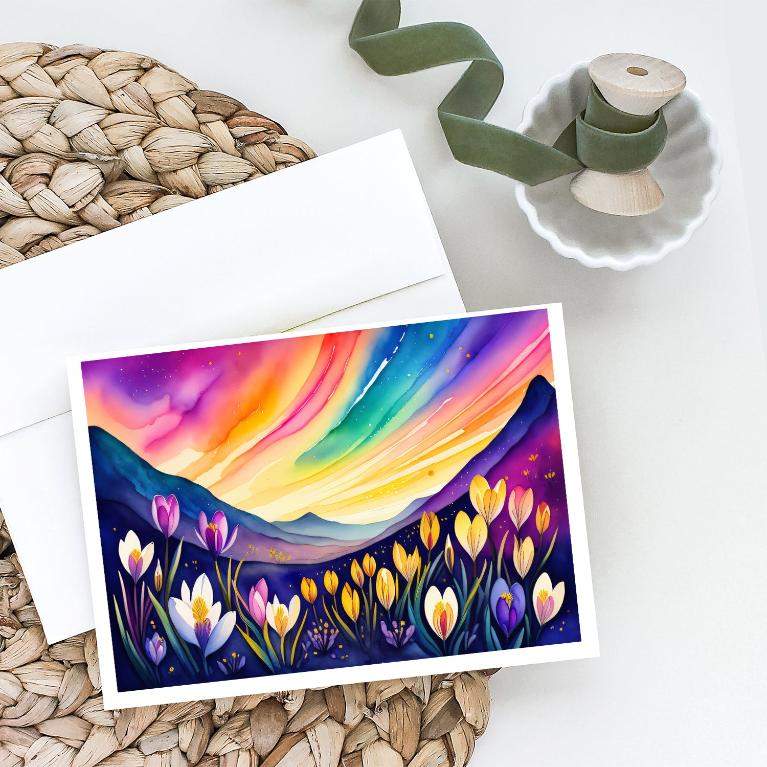 Crocus in Color Greeting Cards and Envelopes Pack of 8
