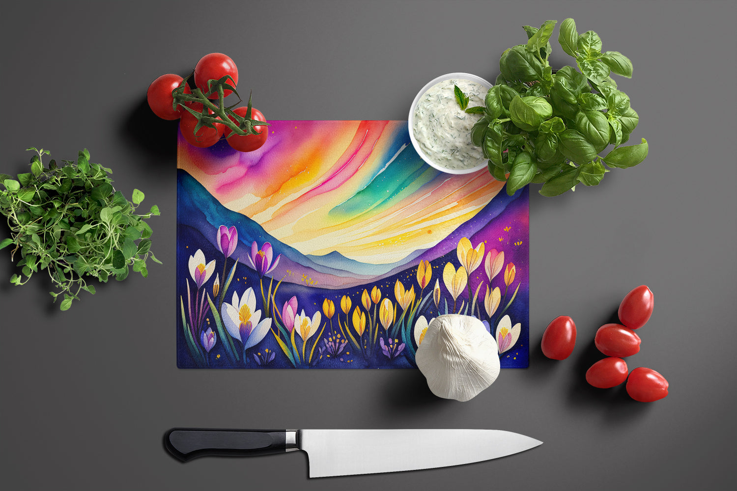 Crocus in Color Glass Cutting Board Large
