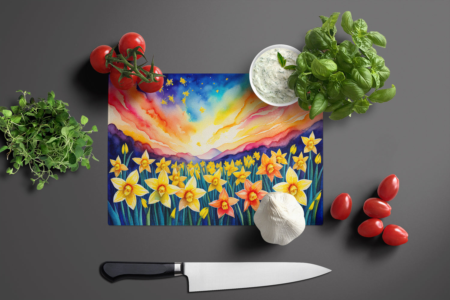 Daffodils in Color Glass Cutting Board Large