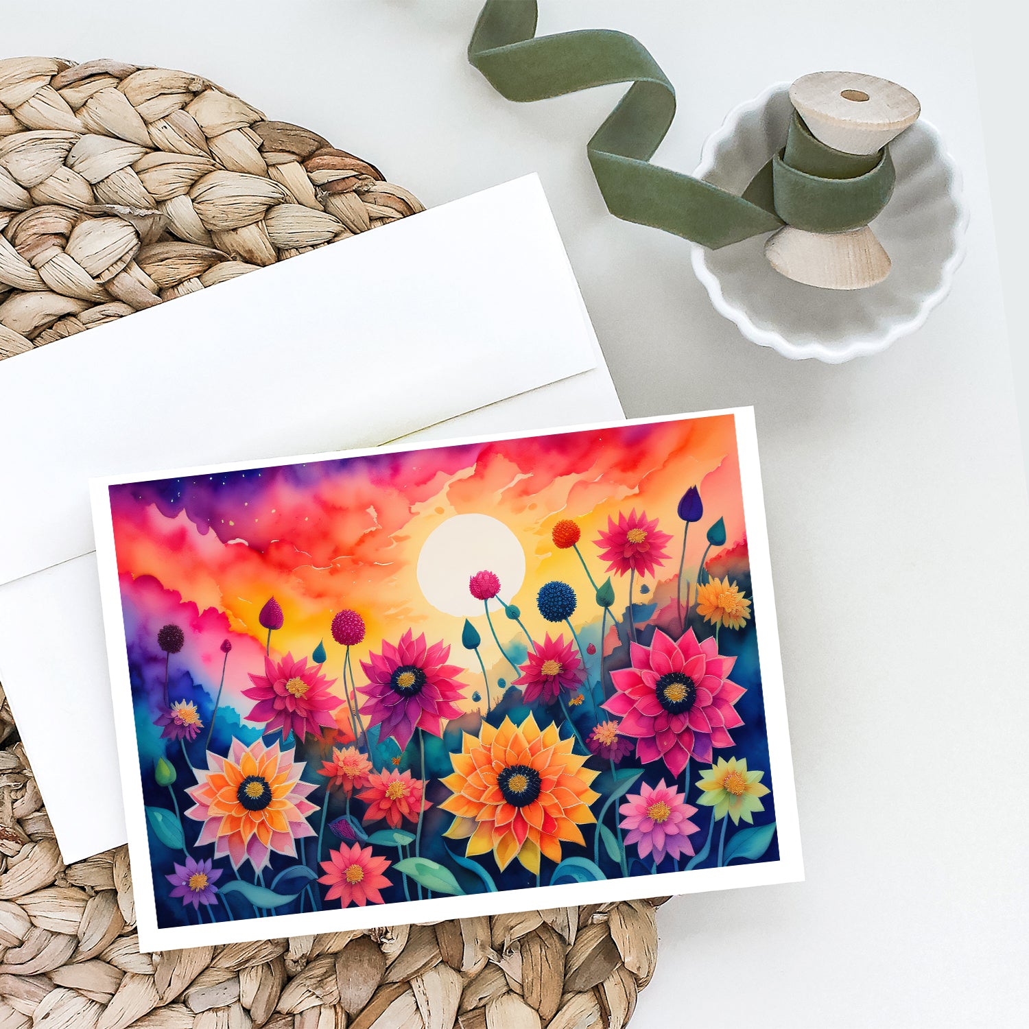 Buy this Dahlias in Color Greeting Cards and Envelopes Pack of 8