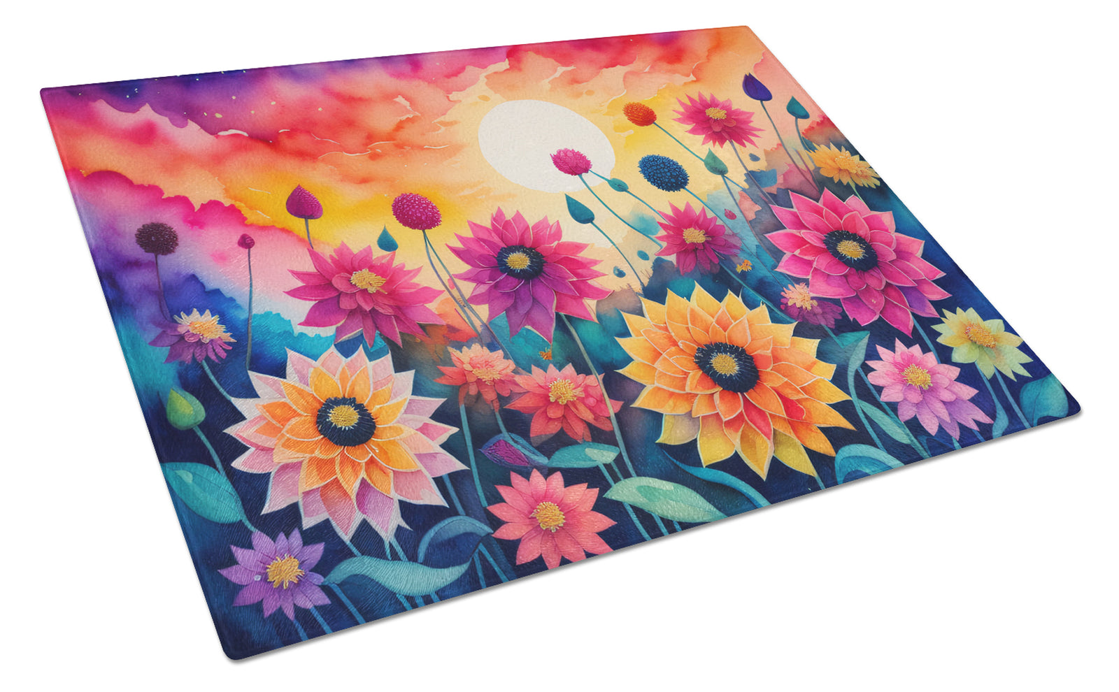 Buy this Dahlias in Color Glass Cutting Board Large