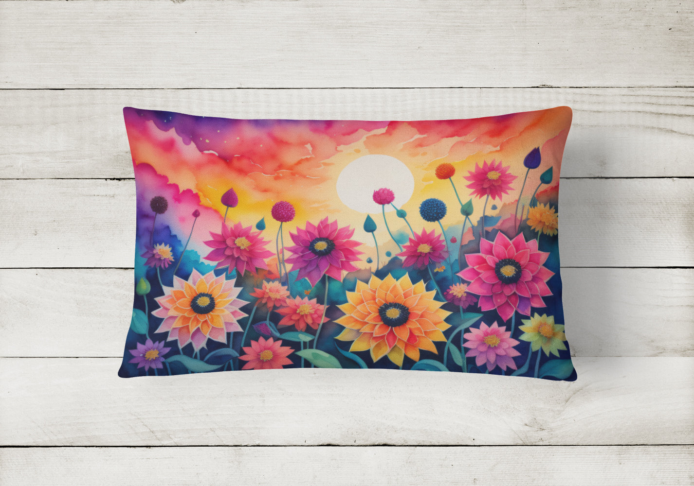 Buy this Dahlias in Color Fabric Decorative Pillow