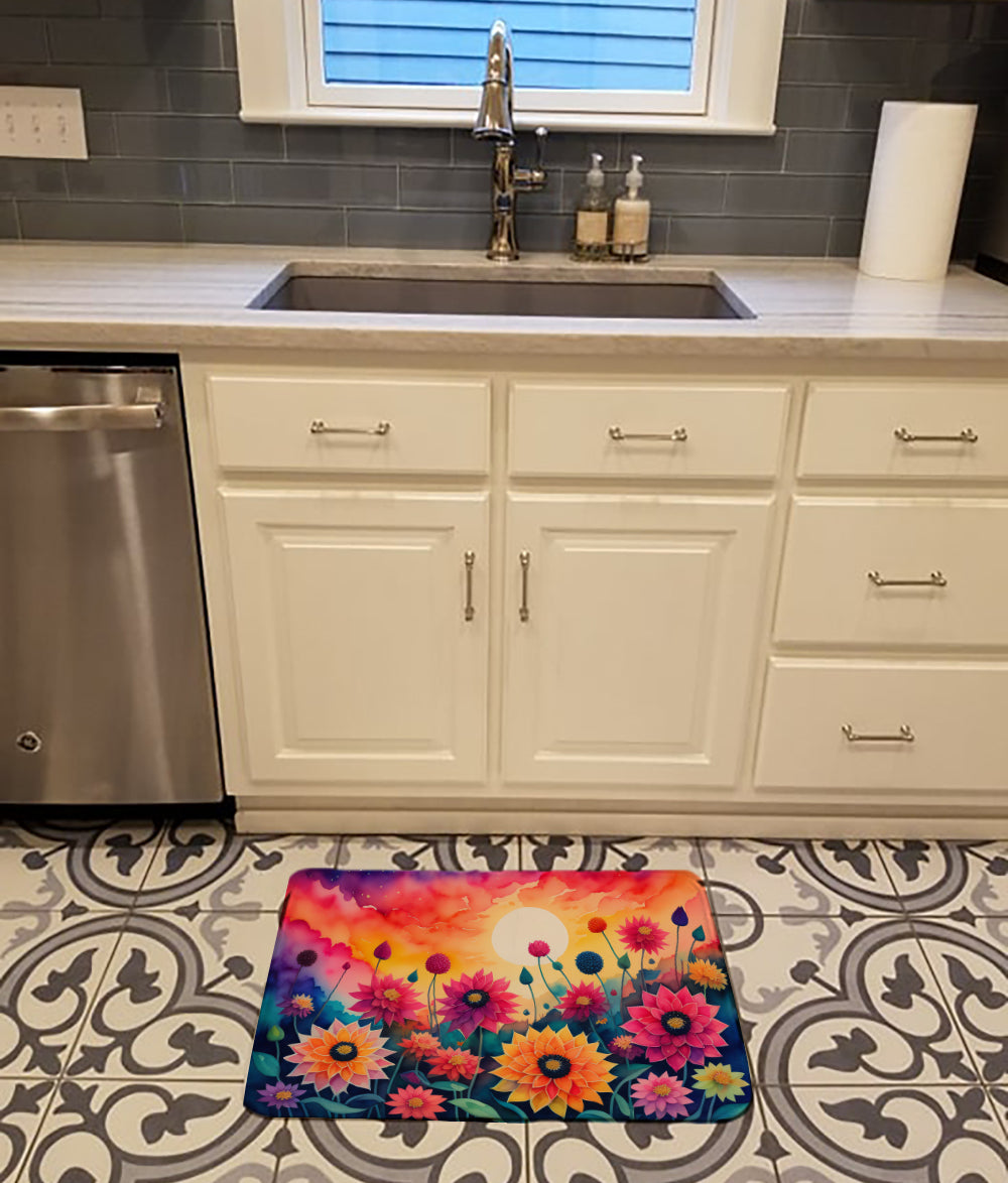 Caroline's Treasures Dahlias in Color Memory Foam Kitchen Mat