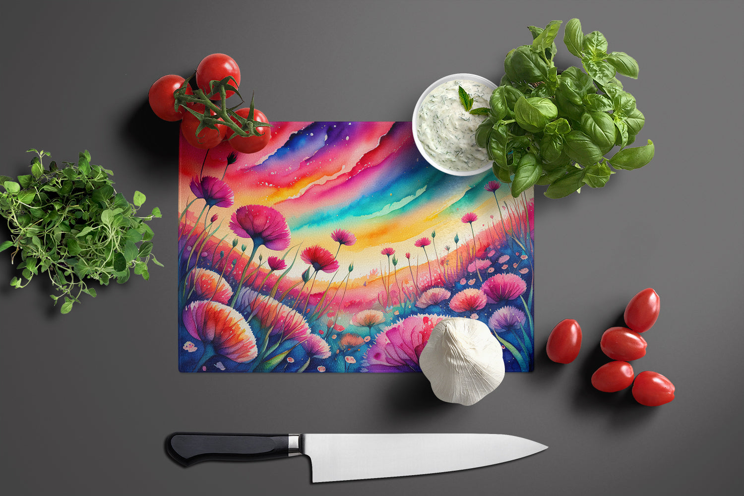 Dianthus in Color Glass Cutting Board Large