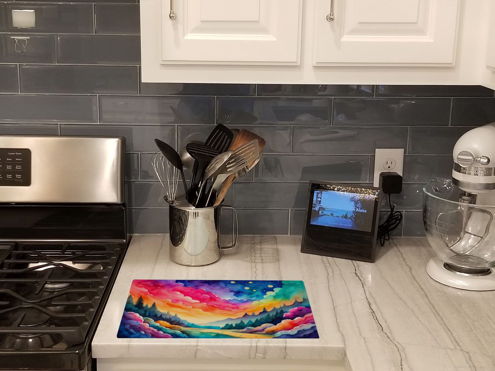 Caroline's Treasures Dusty Miller in Color Glass Cutting Boards – Durable, Decorative Kitchen Art Large