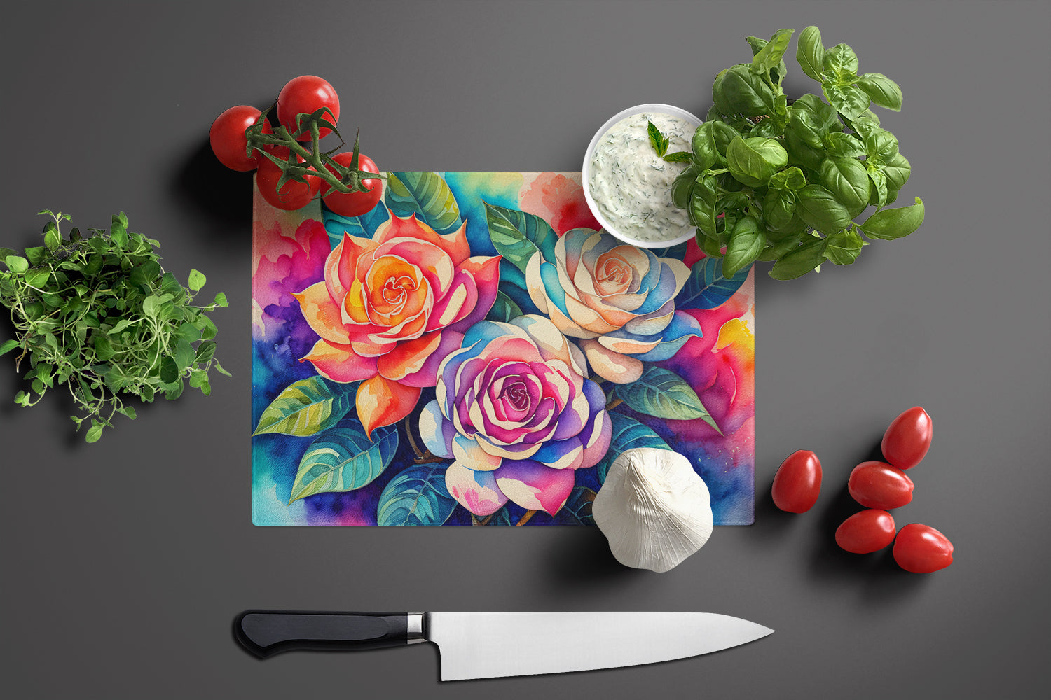 Gardenias in Color Glass Cutting Board Large