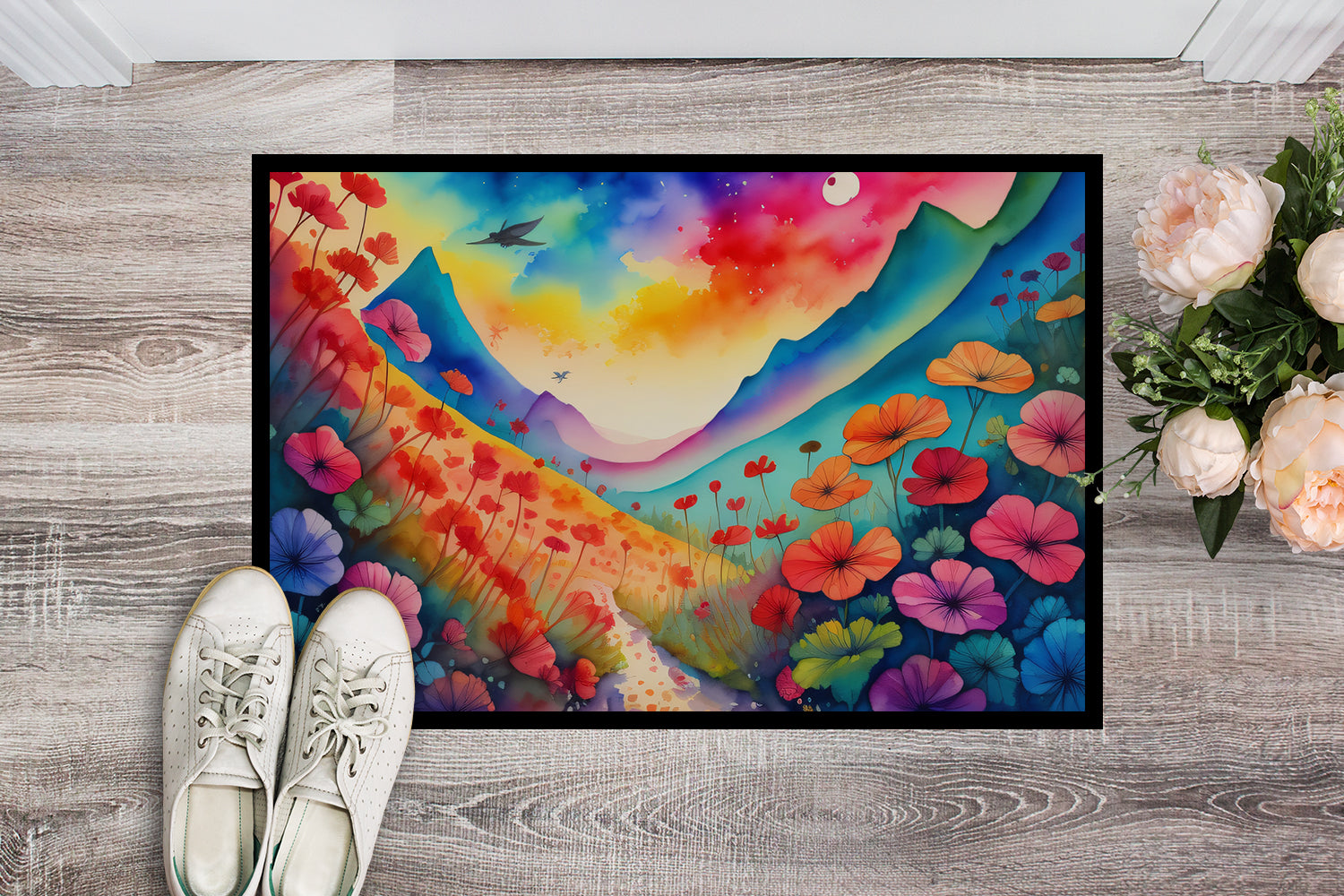 Caroline's Treasures Geraniums in Color Doormat - 18x27 Decorative Floor Mat – Indoor/Outdoor Rug