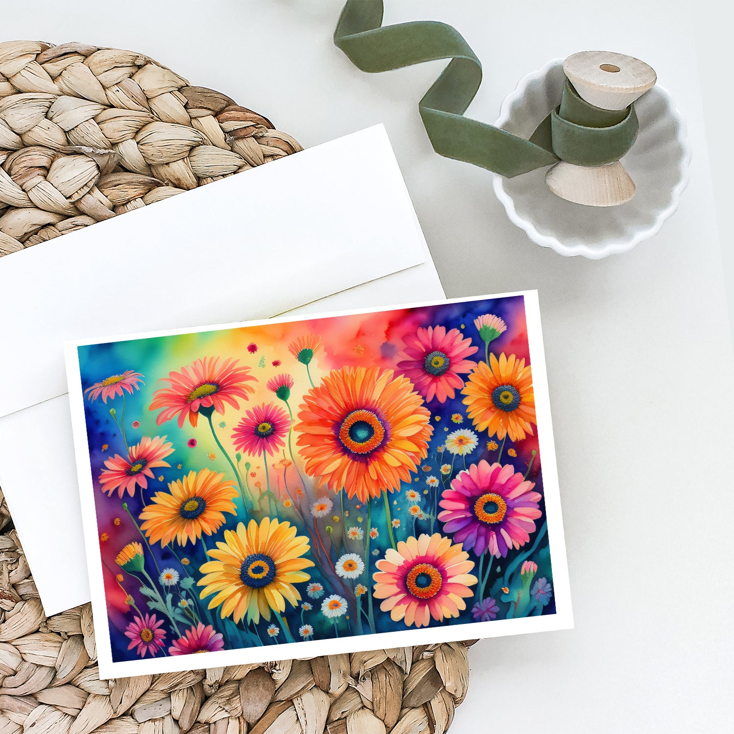 Gerbera Daisies in Color Greeting Cards and Envelopes Pack of 8