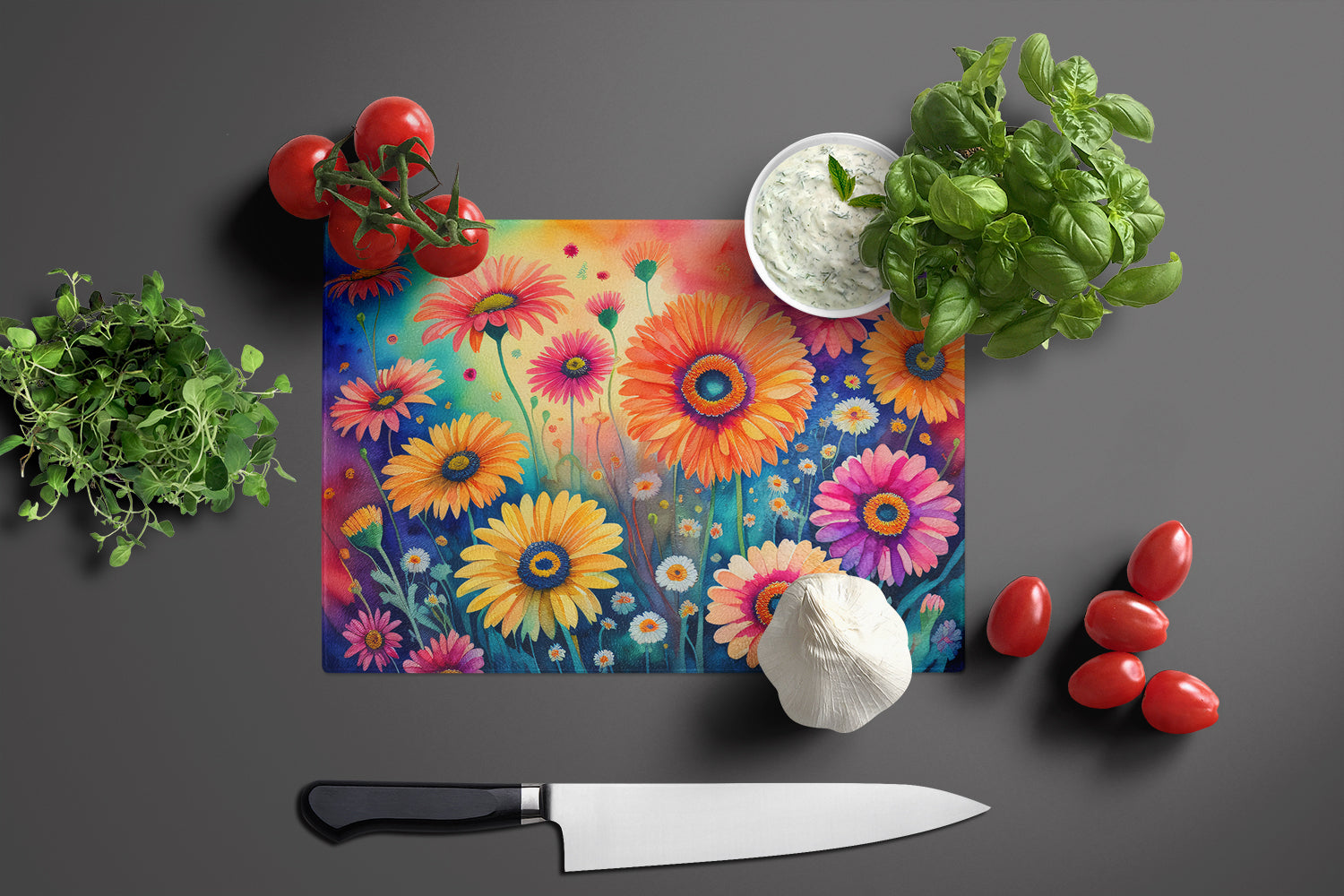 Gerbera Daisies in Color Glass Cutting Board Large