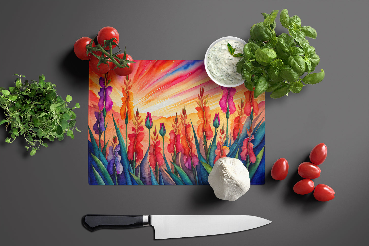 Gladiolus in Color Glass Cutting Board Large