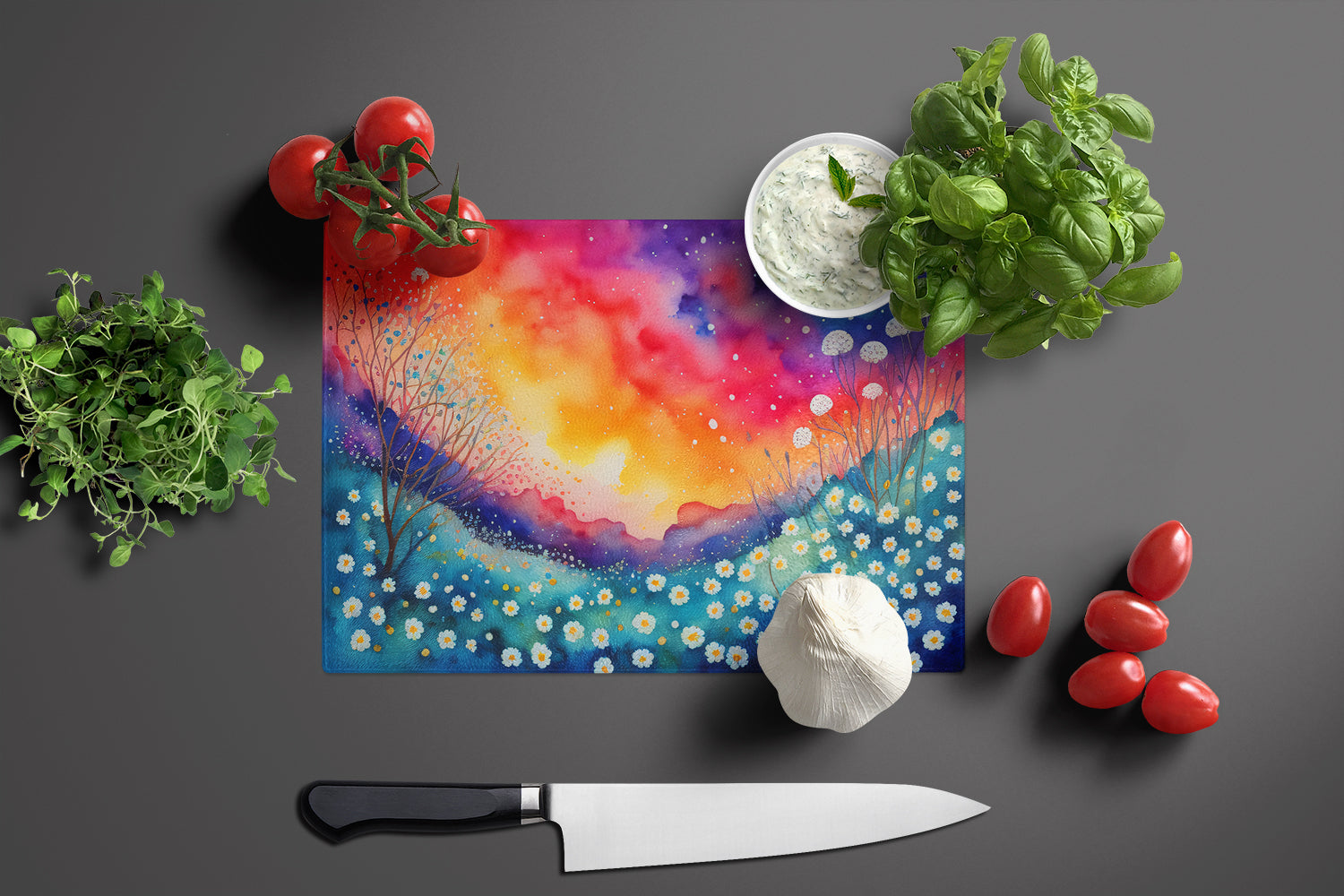 Gypsophila in Color Glass Cutting Board Large