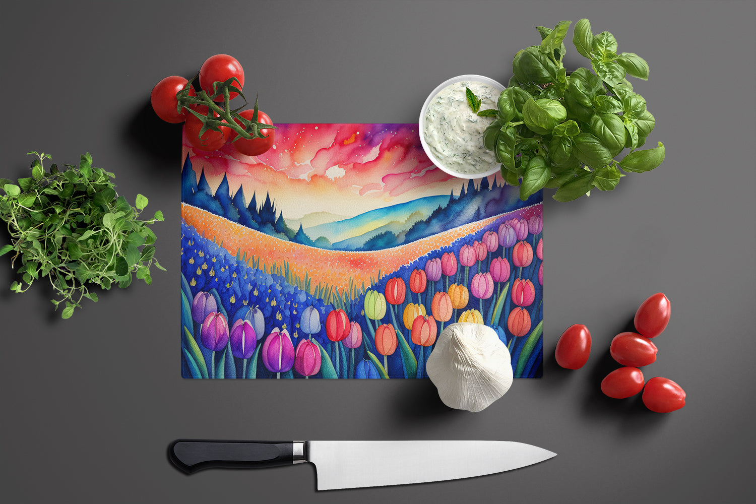 Hyacinths in Color Glass Cutting Board Large