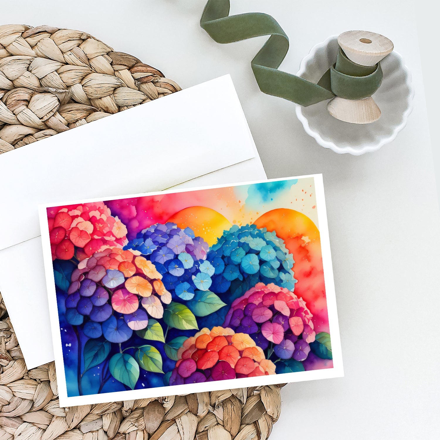 Hydrangeas in Color Greeting Cards and Envelopes Pack of 8
