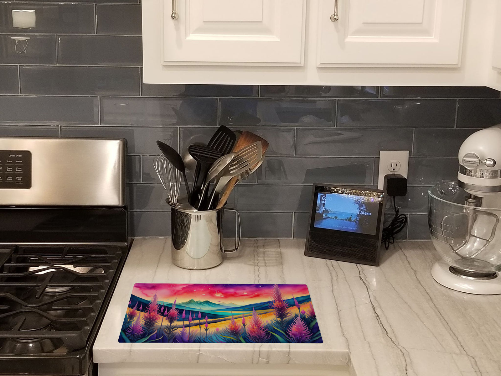 Caroline's Treasures Liatris in Color Glass Cutting Boards – Durable, Decorative Kitchen Art Large