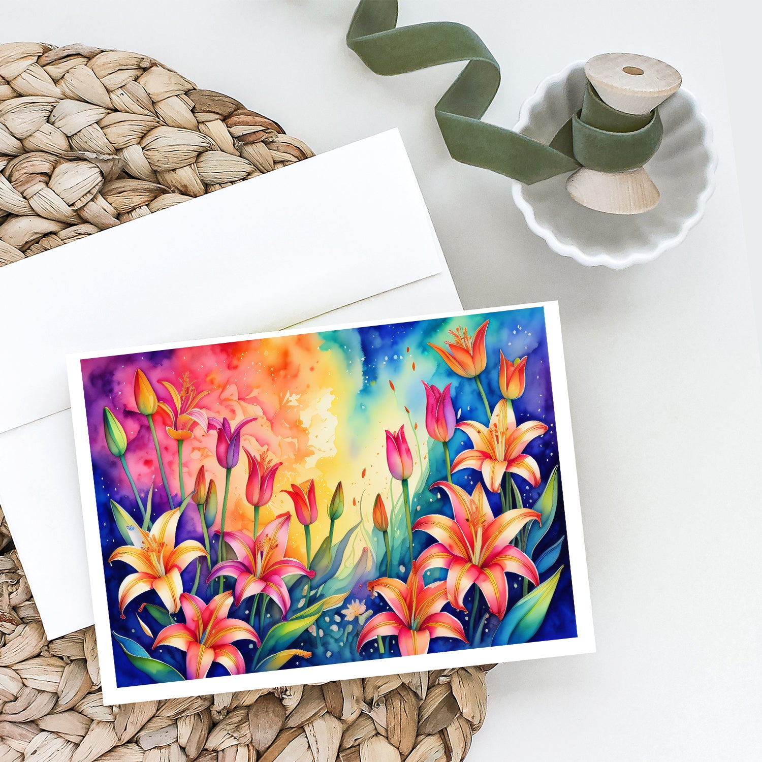 Lilies in Color Greeting Cards and Envelopes Pack of 8