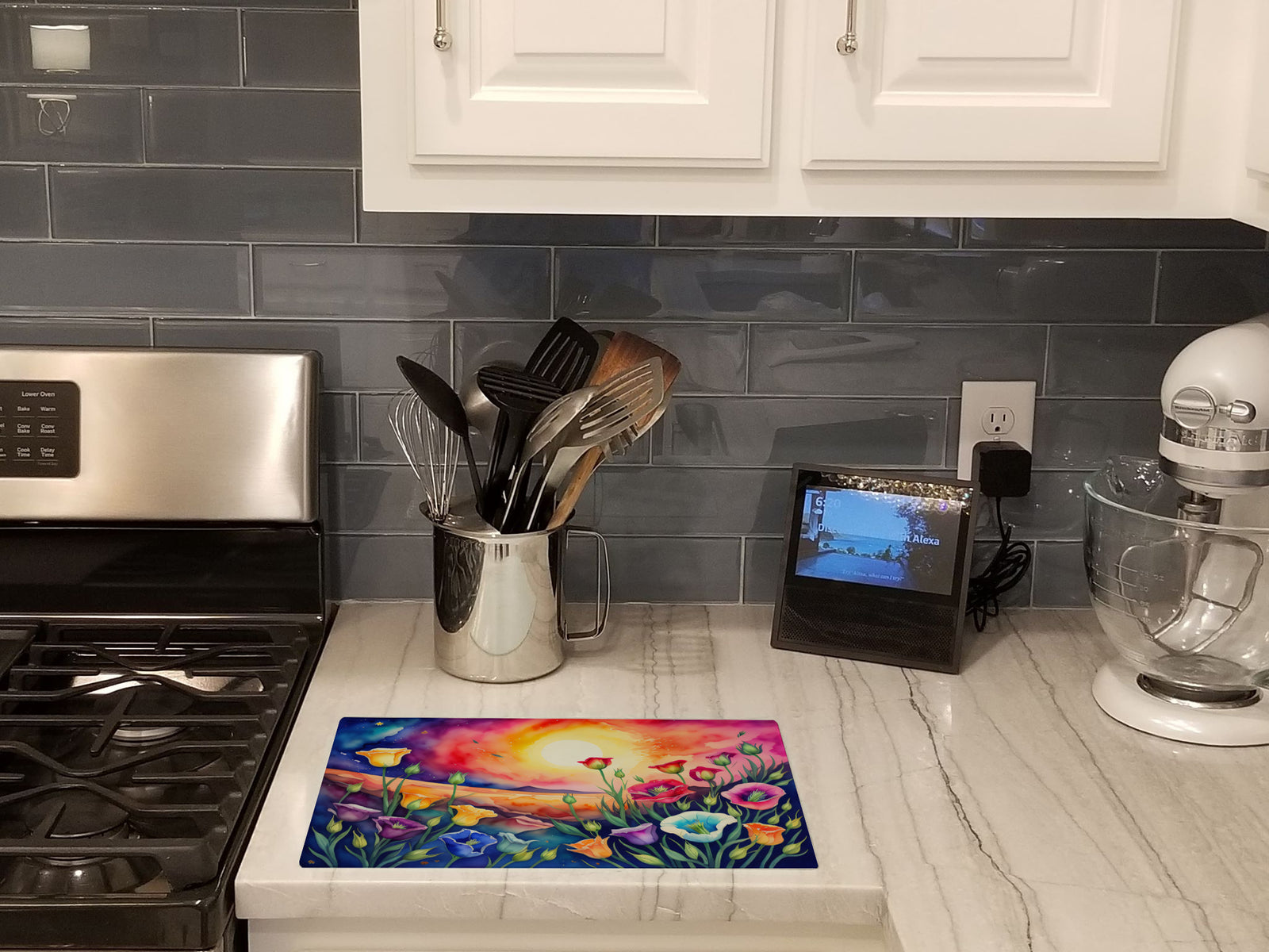 Caroline's Treasures Lisianthus in Color Glass Cutting Boards – Durable, Decorative Kitchen Art Large