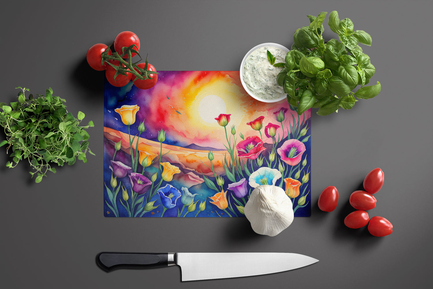 Lisianthus in Color Glass Cutting Board Large