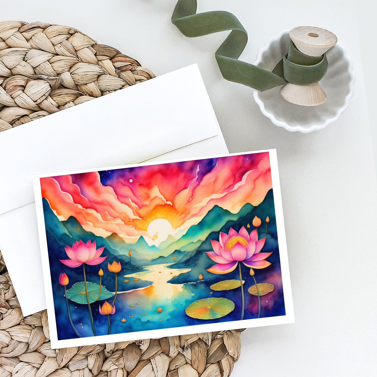Lotus in Color Greeting Cards and Envelopes Pack of 8