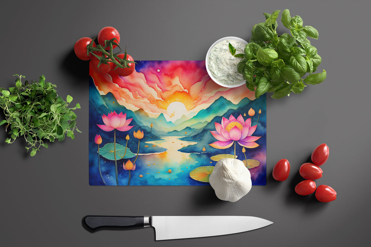 Lotus in Color Glass Cutting Board Large