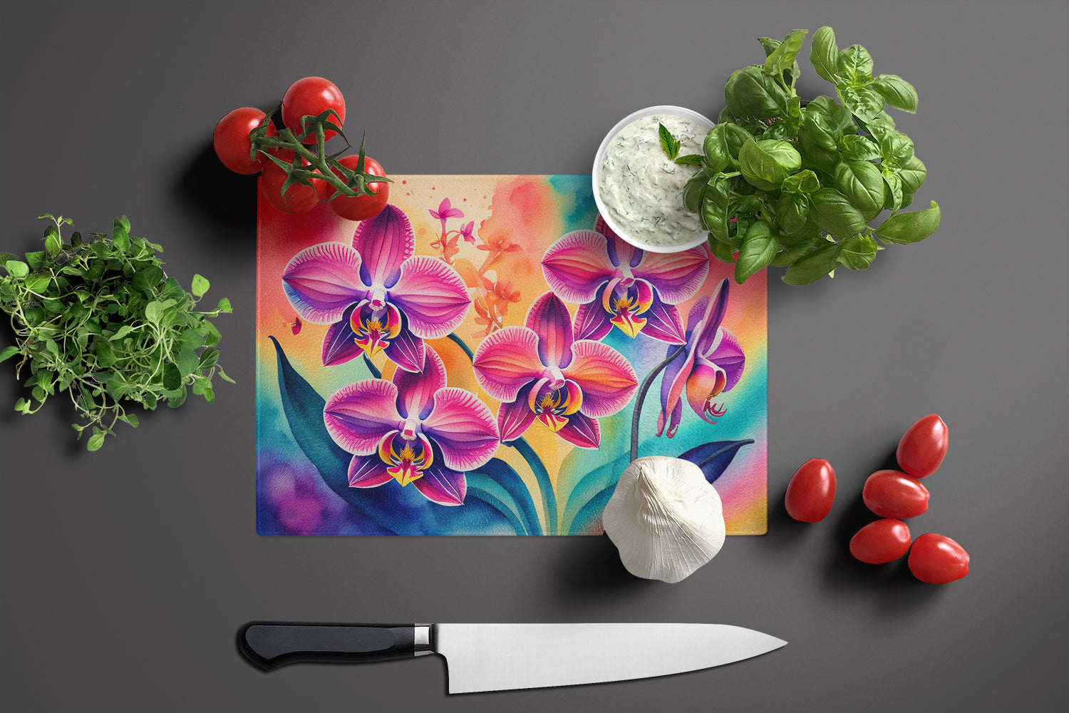 Orchids in Color Glass Cutting Board Large